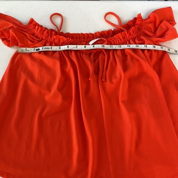 Susana Monaco Cold Shoulder Knot Front Ruffle Trim Blouse Flutter Sleeve Vibrant - Picture 8 of 11